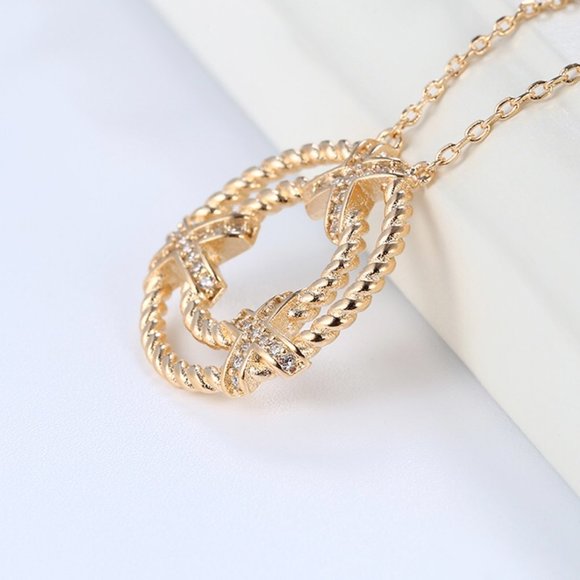 Lovely Round Twisted Gold CZ Necklace - Picture 4 of 10